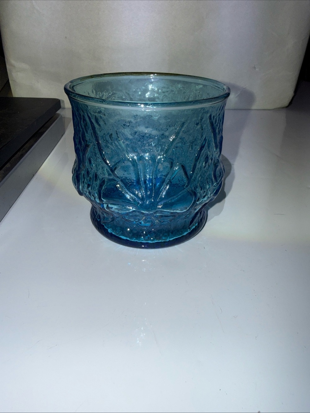 Vintage Anchor Hocking Rain Flower Blue Juice Glass 8 Ounce - Picture 7 of 7